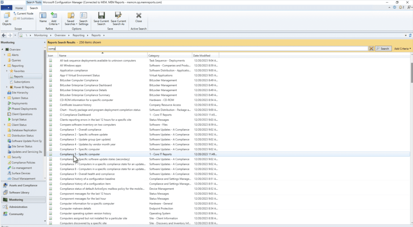 Viewing the report within the console