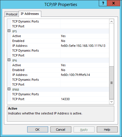 Remote SQL Server Non-Default Port - TCP-IP Properties