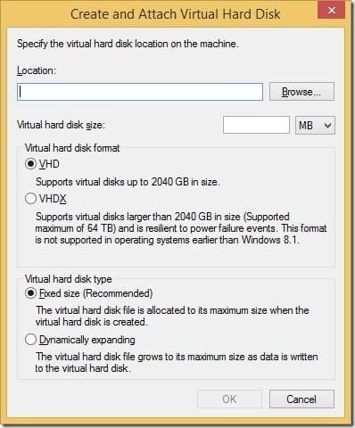 Creating a Standalone VHD-Specify Location_Size_Format_Disk Type Creating a Standalone VHD-Specify Location_Size_Format_Disk Type