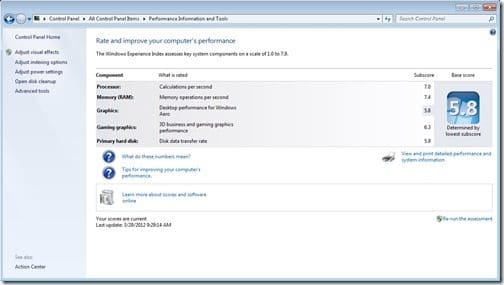 Windows Experience Index in Windows 10