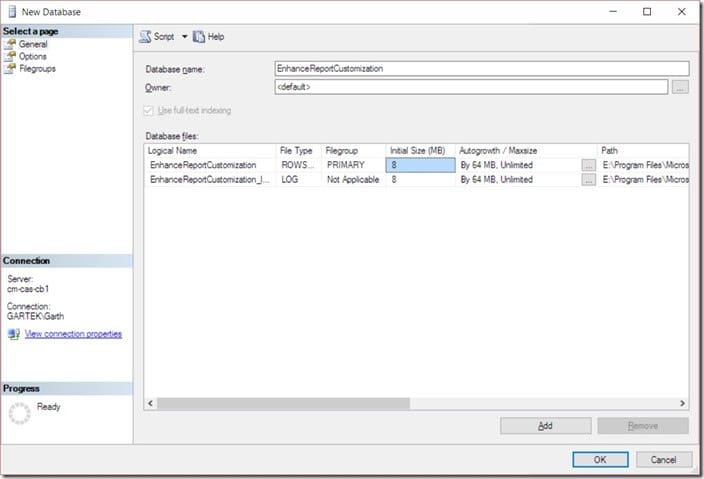 How to Define the Size of a SQL Server Database-New Database Step 1