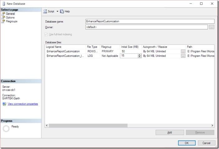 How to Define the Size of a SQL Server Database-New Database Step 2