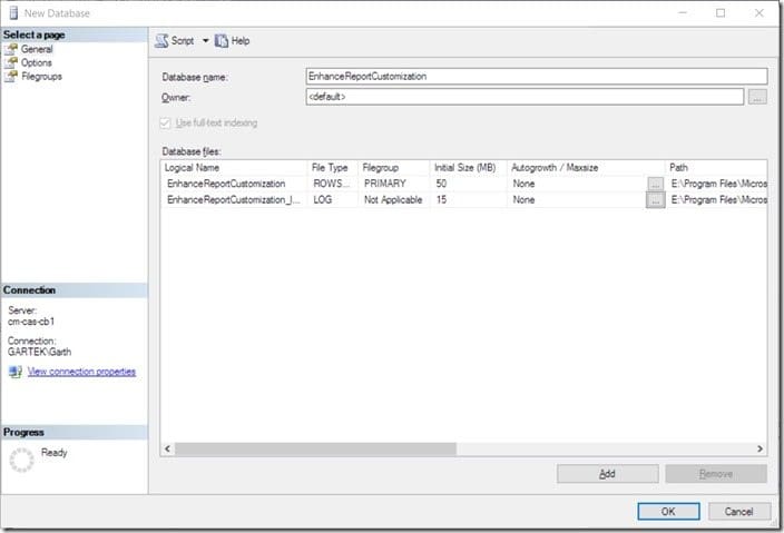 How to Define the Size of a SQL Server Database-New Database Step 4