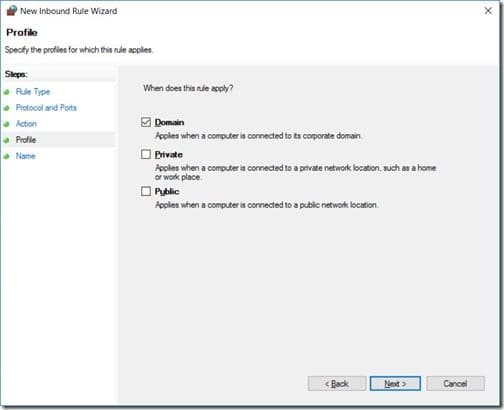 Setting the firewall to domain only. 