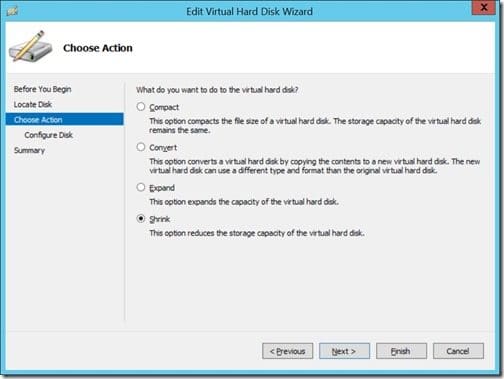 How to Compact and Shrink the Size of a VHD File-Choose Action Choose Action Shrink