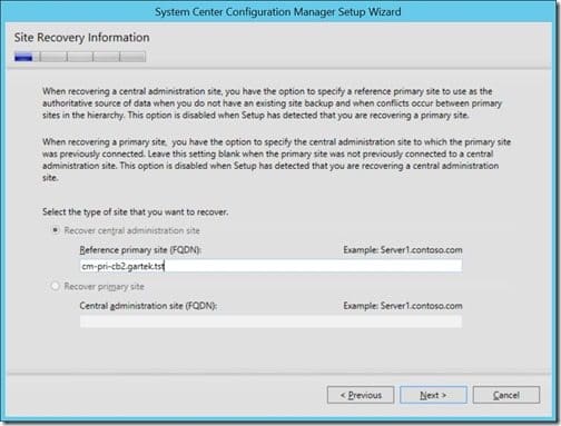 How to Recover a CAS using a Primary Site Server-Step 6 How to Recover a CAS using a Primary Site Server-Step 6