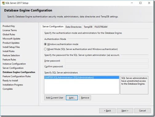 SQL Server 2017 - Database Engine Configuration Node-Next SQL Server 2017 - Database Engine Configuration Node-Next