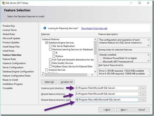 SQL Server 2017 - Feature Selection