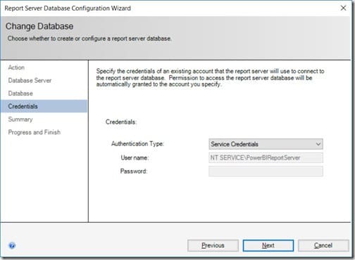 Power BI Report Server - Change Database - Credentials