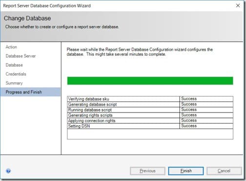 Change Database - Progress and Finish