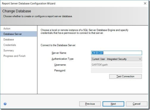 Power BI Report Server - Change Database - Test Connection