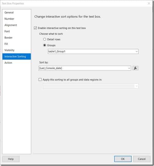 Interactive Sorting in a SSRS Matrix - Updated Sort Options