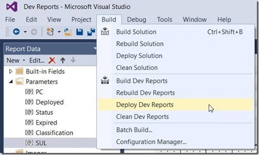 Deploy SSRS Reports - Build Menu