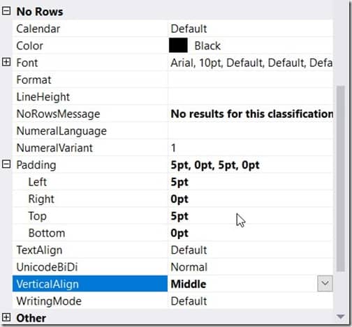 No Rows - Padding and VerticalAlign