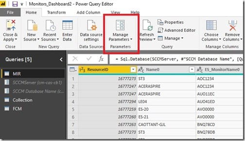 Power BI Parameters - Manage Parameters