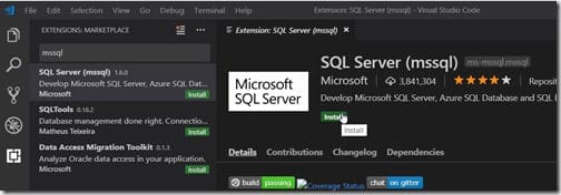 Visual Studio Code - MSSQL - Install