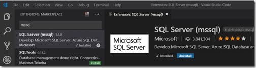 Visual Studio Code - MSSQL - Installation Complete Visual Studio Code - MSSQL - Installation Complete
