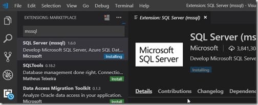 Visual Studio Code - MSSQL - Installing