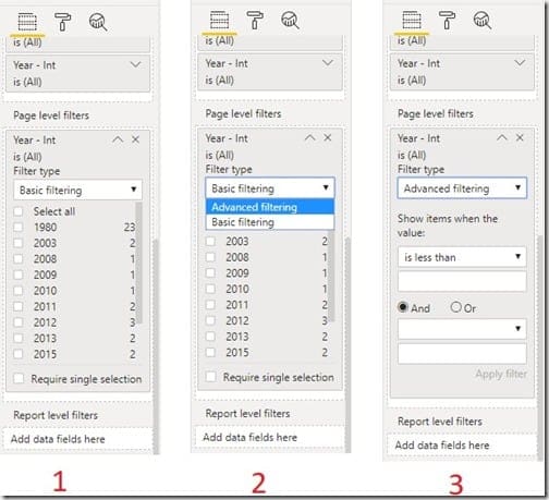 Power BI Filters - Images 1 - 2 - 3