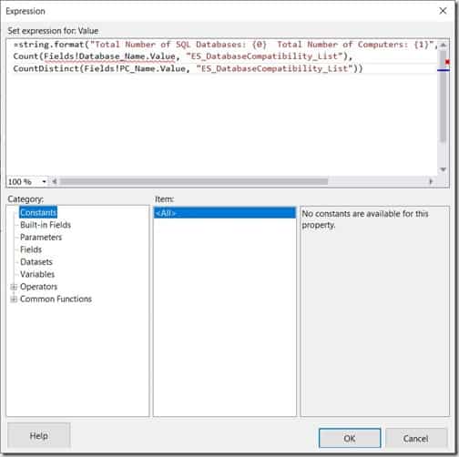 Add the Total Number of Computers in a SSRS Table - Expression Window