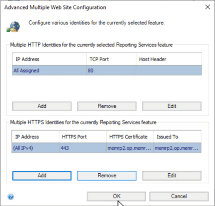 Advanced window showing selected Cert