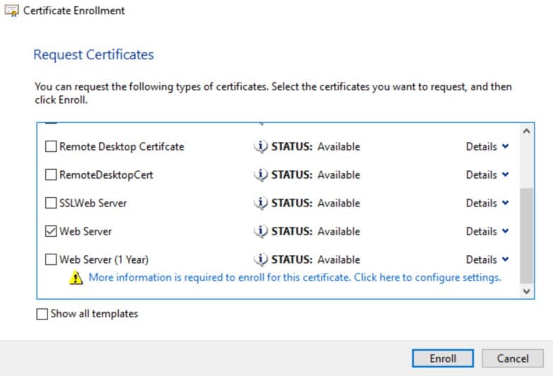 Request Cert window