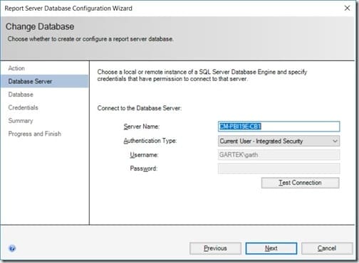 Power BI Report Server 2019 - Change Database - Connect to Database Server