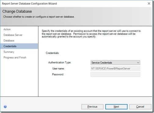 Change Database - Credentials