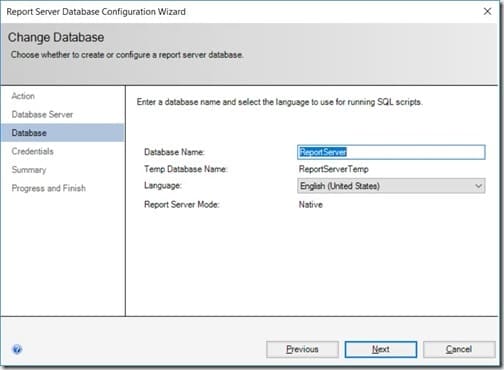 Power BI Report Server 2019 - Change Database - Database