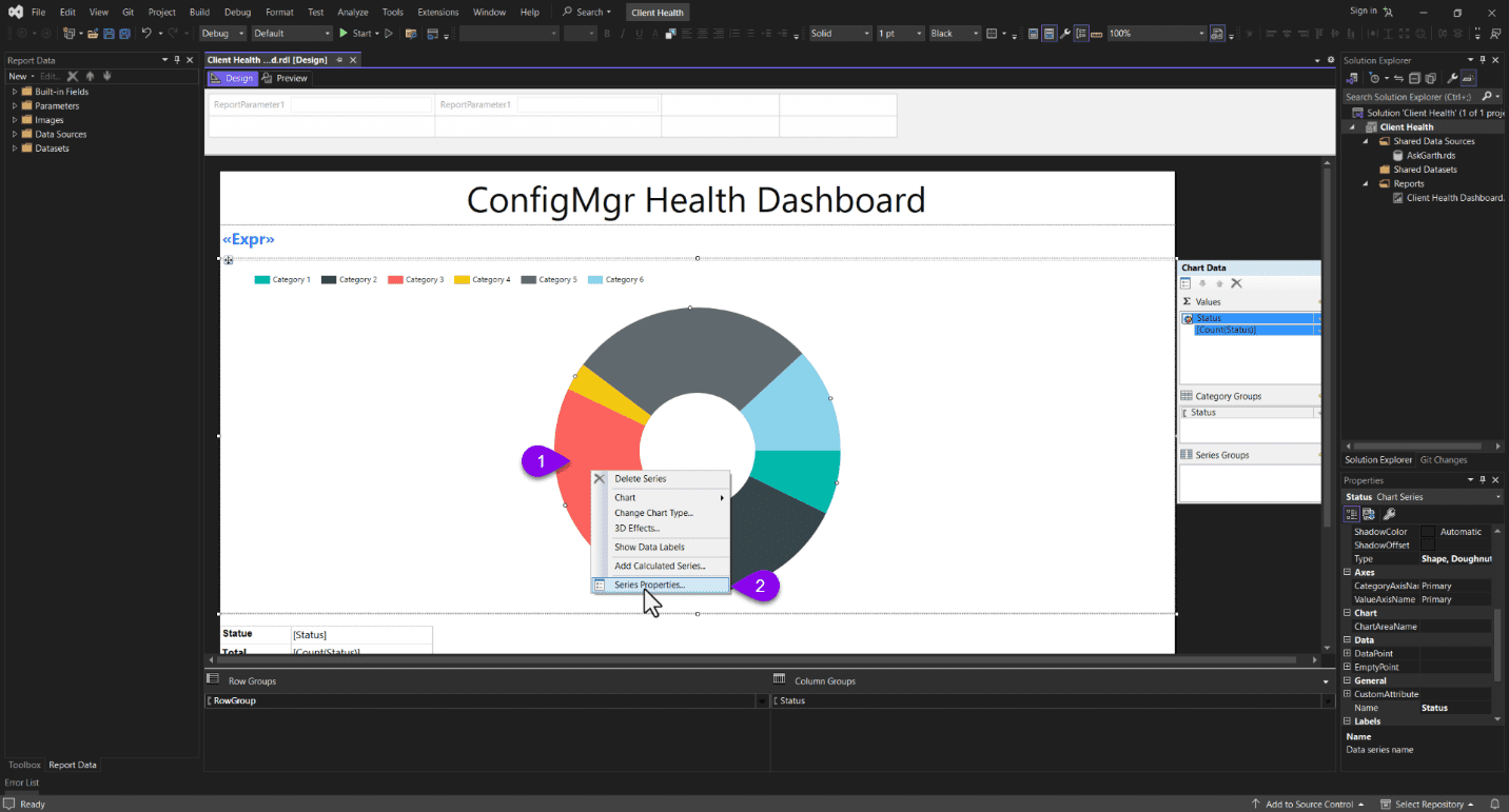 Series properties menu