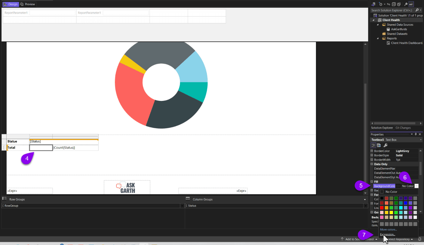 Steps to access the expression option for background colors