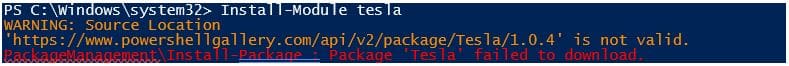 Tesla with PowerShell - Error Message