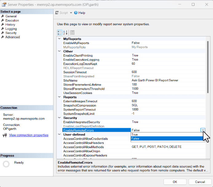 Changing EnabledRemoteErrors to true. 