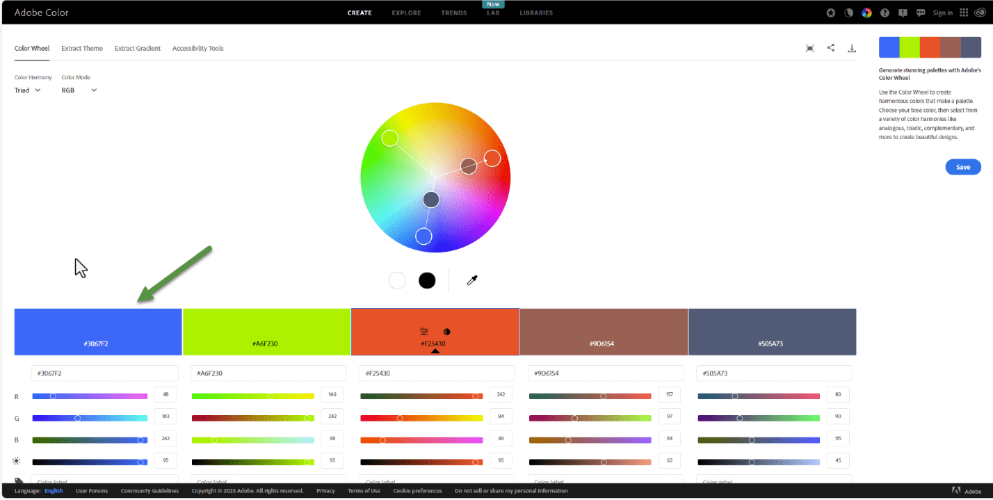 Using Adobe color website to find an alternate color within the same family of colors. 