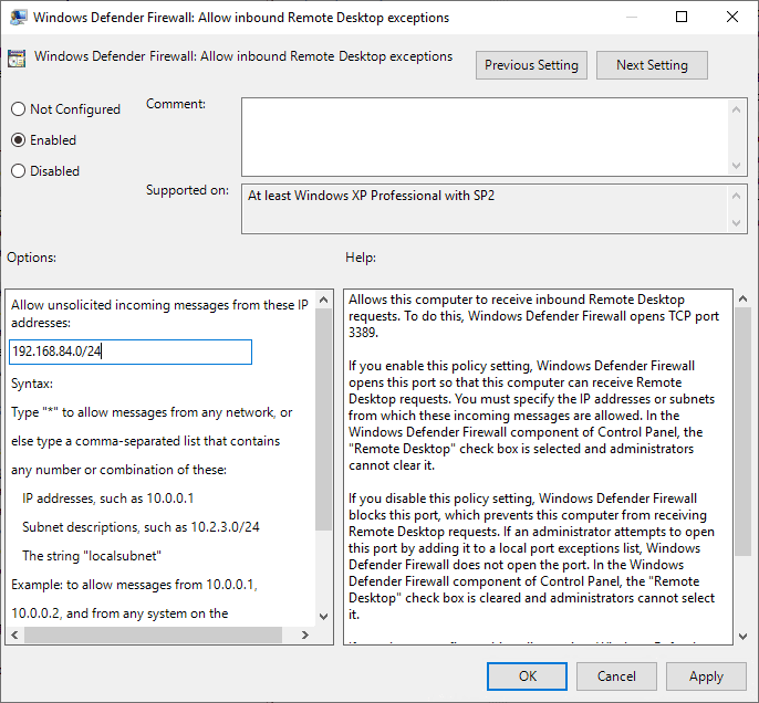 Defining IP subnet for firewall rule.