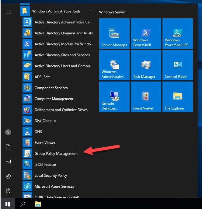 Group Policy Management in Start menu