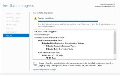 BitLocker on a Windows Server has completed and reboot is needed.