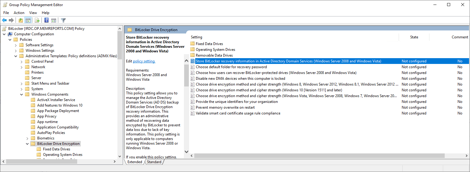 BitLocker Recovery Information to AD GPO within GPME