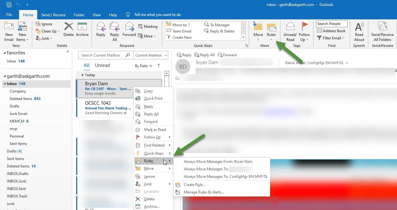 Creating an Outlook email rule