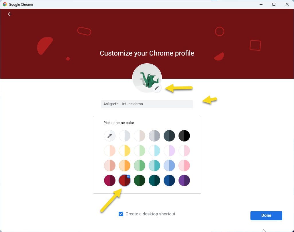 customizing the second profile within Chrome