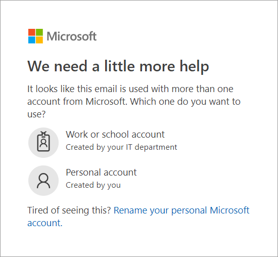 Select the personal account to use with onedrive