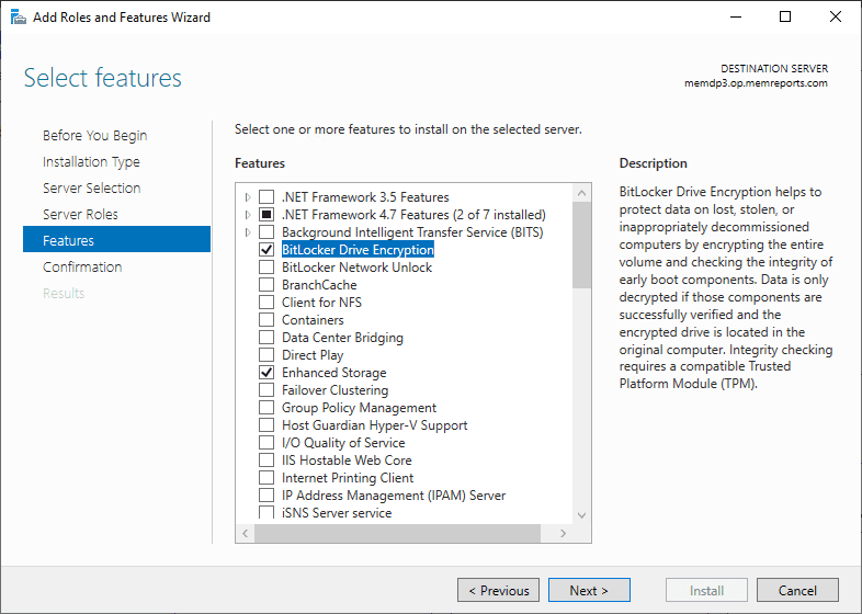 Showing BitLocker on a Windows Server enabled screen