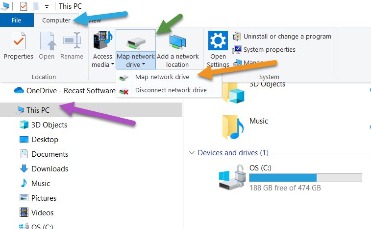 Using file explorer to map OneDrive as a Mapped Drive