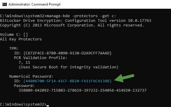 Using manage-bde to get your BitLocker Recovery Key