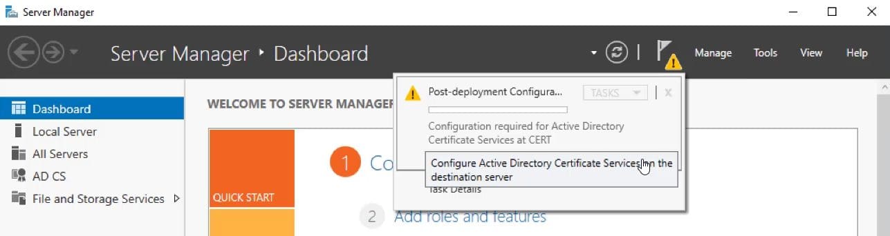 Starting the Configuration of AD Certificate Server