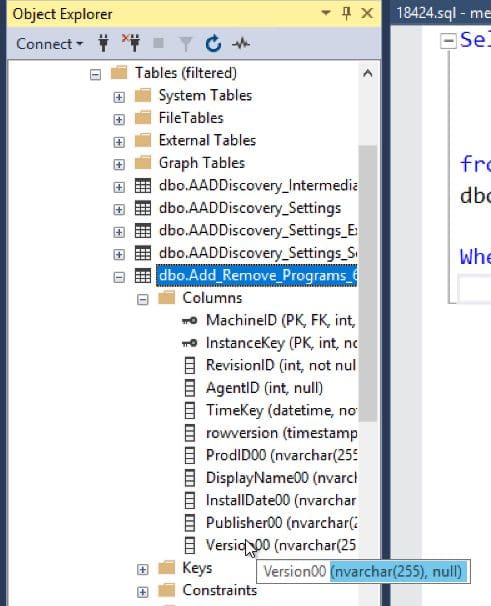 ARP table showing version as a nvarchar