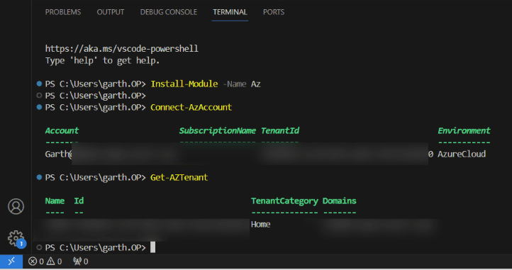 Results of Get-AZTenant showing the Microsoft Entra ID Tenant ID